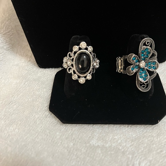 Elegant Fashion Fancy Black and Blue Stone Ring Set - Picture 2 of 4